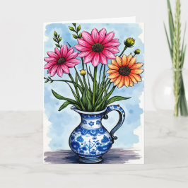 Gute Besserung bald bunte Blumen in Kanne Karte