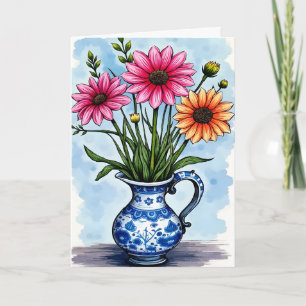 Gute Besserung bald bunte Blumen in Kanne Karte