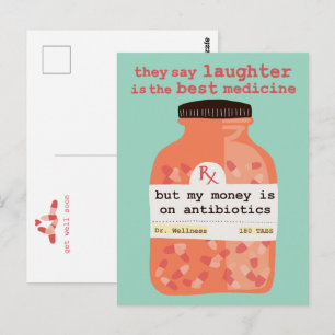 Gute Besserung bald Lachen vs Antibiotika INDIVIDU Postkarte