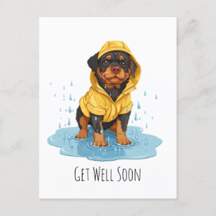 Gute Besserung bald Rottweiler Hund mit Regenmante Postkarte