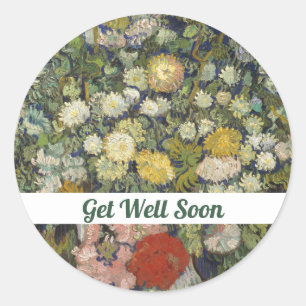 Gute Besserung Blumen Vintage Van Gogh Gemälde Runder Aufkleber