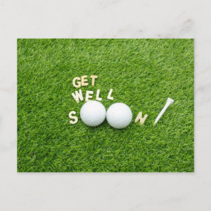 Gute Besserung Golfer mit zwei Golfbällen und Tee Postkarte