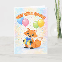 Gute Besserung! Süßer Fuchs mit Ballons und einem