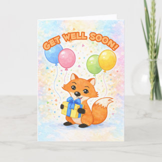 Gute Besserung! Süßer Fuchs mit Ballons und einem  Karte