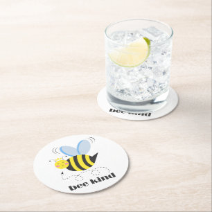 Gute Bienenprinzessin mit Krone und Slogan Bee Kin Runder Pappuntersetzer