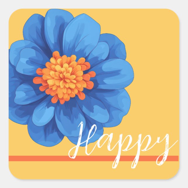 Gute Blume in blau-gelb und orange Quadratischer Aufkleber (Vorderseite)