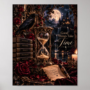 Gute Dinge brauchen Zeit   Gothic Raven & Hourglas Poster