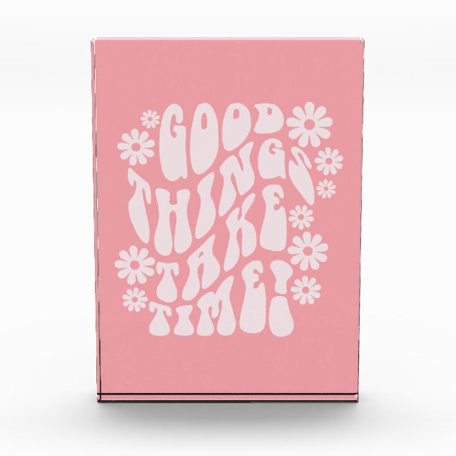 Gute Dinge brauchen Zeit Retro-Blume Fotoblock (Vorderseite)
