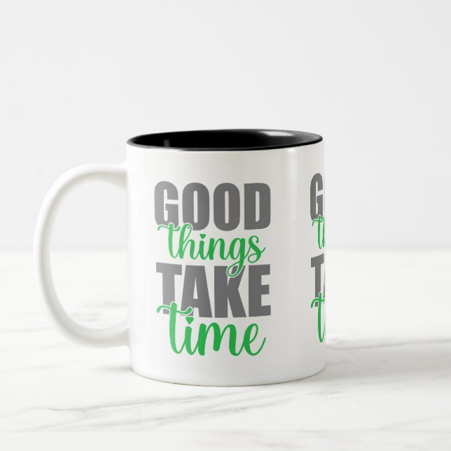 Gute Dinge brauchen Zeit Zweifarbige Tasse (Links)