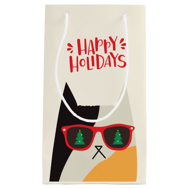 Gute Ferien! Cooler Santa Cat Cartoon - Weihnachte Kleine Geschenktüte (Vorderseite)