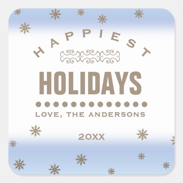 Gute Ferien. Gold Snowflakes Weihnachten Quadratischer Aufkleber (Vorderseite)