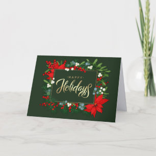 Gute Ferien. Holly, Mistletoe und Poinsettia Feiertagskarte