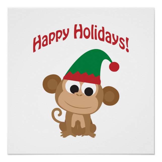 Gute Ferien! Monkey Christmas Elf Poster (Vorderseite)