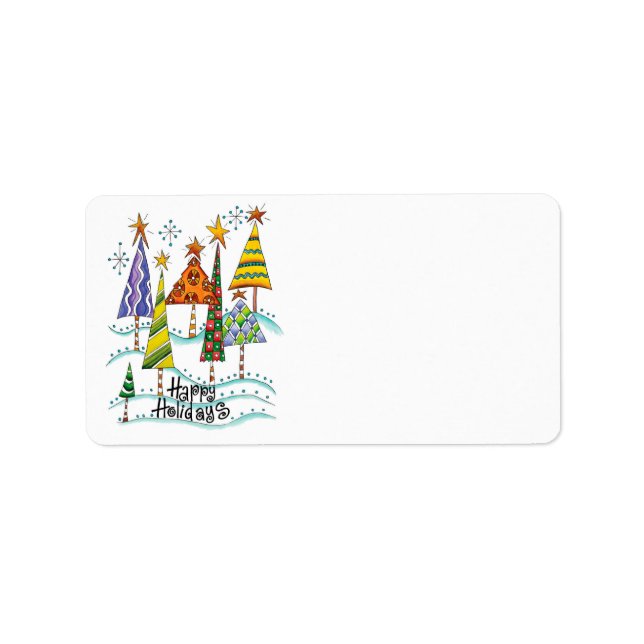 Gute Ferien! Niedliche Weihnachtsbäume mit Sternen Adressaufkleber (Vorne)