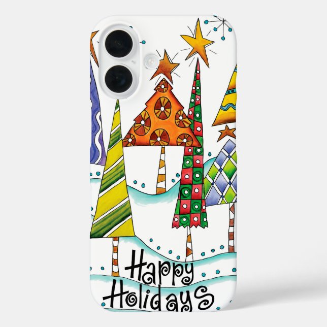 Gute Ferien! Niedliche Weihnachtsbäume mit Sternen iPhone 16 Hülle (Rückseite)