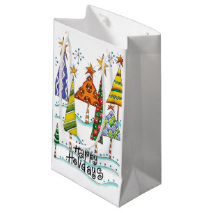 Gute Ferien! Niedliche Weihnachtsbäume mit Sternen Kleine Geschenktüte
