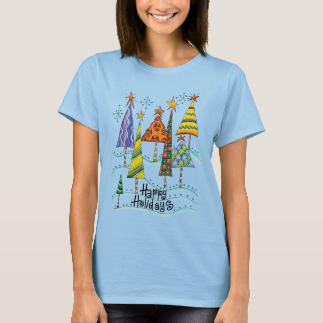 Gute Ferien! Niedliche Weihnachtsbäume mit Sternen T-Shirt (Vorderseite)