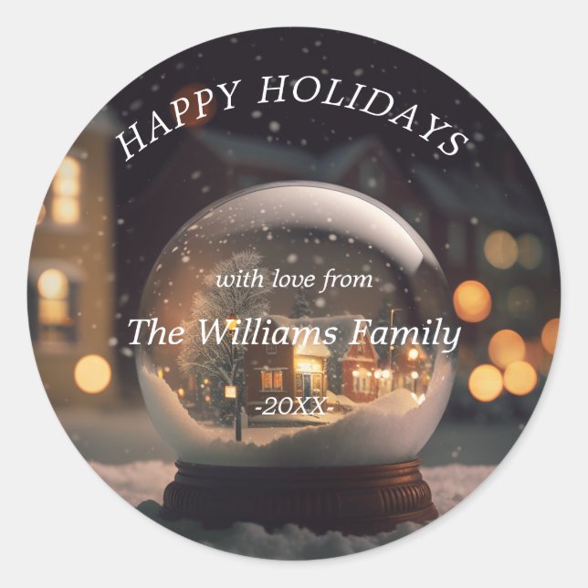 "Gute Ferien!" Snow Globe Weihnachten Runder Aufkleber (Vorderseite)