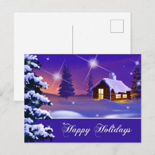 Gute Ferien. Snowy Village Malerei Weihnachten Postkarte