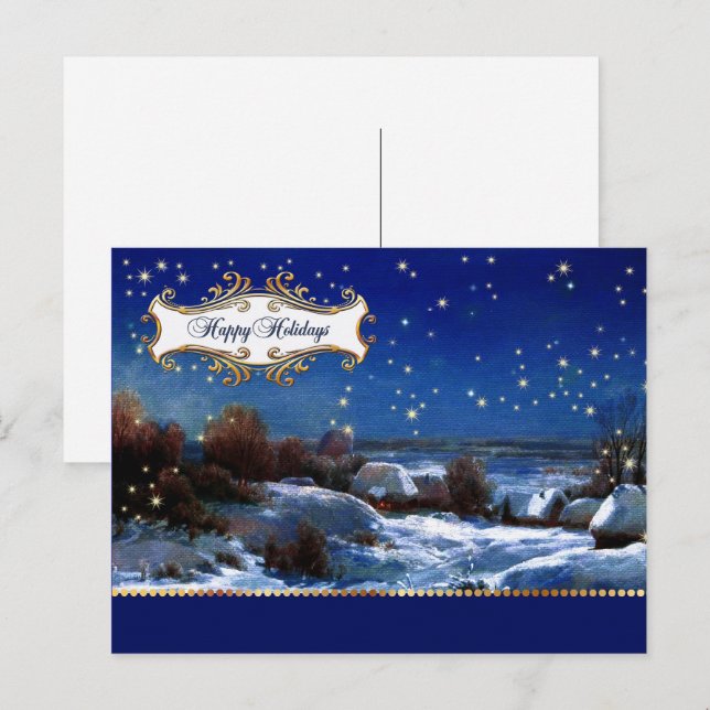 Gute Ferien. Snowy Village Painting Feiertagspostkarte (Vorne/Hinten)
