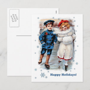 Gute Ferien. Vintag Skaten Kids Weihnachten
