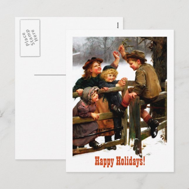 Gute Ferien. Vintage Kunst Feiertagspostkarte (Vorne/Hinten)