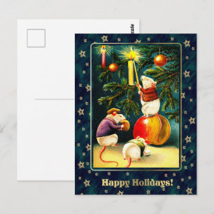 Gute Ferien. Vintage Mäuse Weihnachten Postkarte