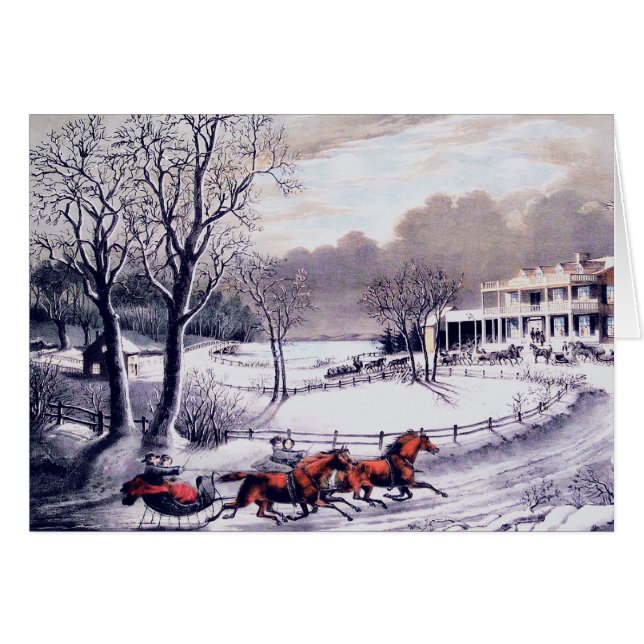 Gute Ferien. Vintage Winterskarte (Vorderseite (Horizontal))