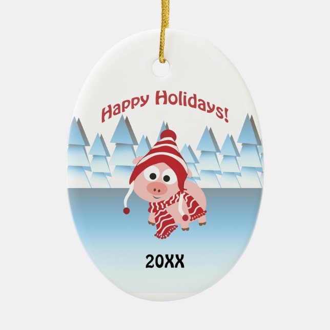 Gute Ferien! Winterschwein Keramikornament (Vorne)