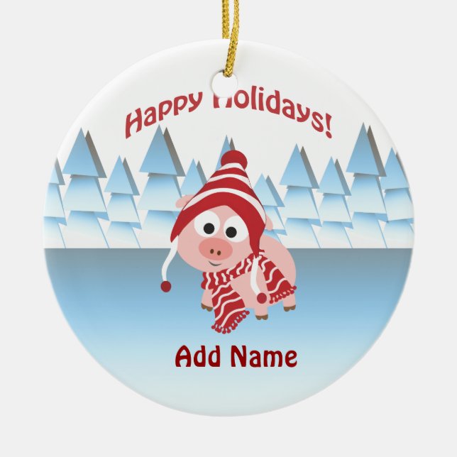 Gute Ferien! Winterschwein Keramikornament (Vorne)