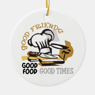Gute Freunde, Essen und Zeit Keramik Ornament
