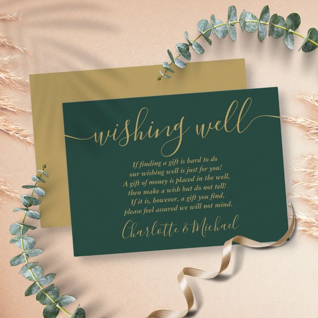 Gute Grün- und Goldhochzeit Begleitkarte (Wishing Well Emerald Green And Gold Wedding Enclosure Card)