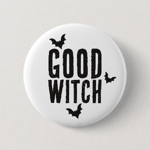 Gute Hexe, Fledermäuse, Halloween-Button Button