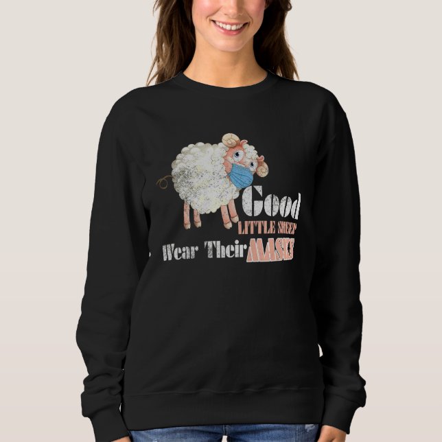 Gute kleine Schafe tragen ihre Maske, die Fa trägt Sweatshirt (Vorderseite)