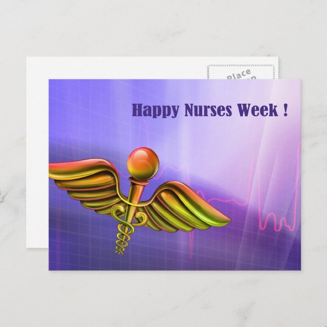 Gute Krankenwoche. Caduceus Postkarte (Vorne/Hinten)
