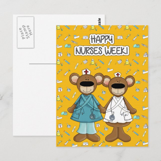 Gute Krankenwoche. Niedliche Teddy Bears Postkarte (Vorne/Hinten)