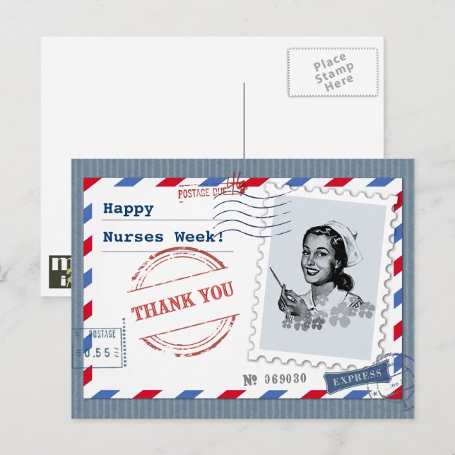 Gute Krankenwoche. Retro Nurse Postkarte (Vorne/Hinten)