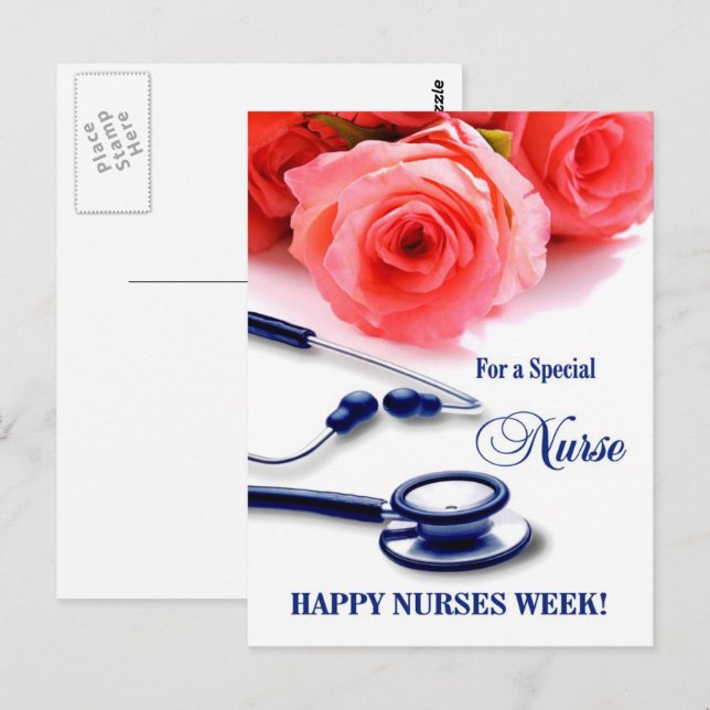 Gute Krankenwoche. Rose und Stethoscope Postkarte (Vorne/Hinten)