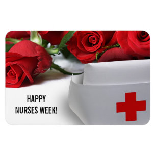 Gute Krankenwoche. Rote Rosen und Krankenpflegepla Magnet