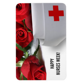 Gute Krankenwoche. Rote Rosen und Krankenpflegepla Magnet