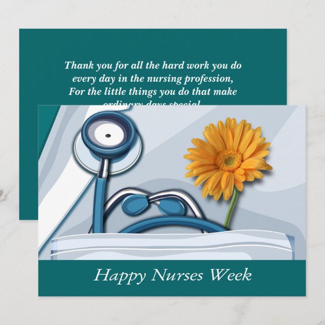 Gute Krankenwoche. Stethoscope und Daisy Karte (Vorne/Hinten)