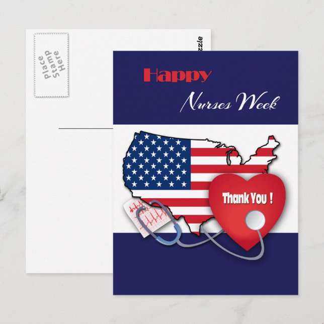 Gute Krankenwoche. USA Patriotic Postkarte (Vorne/Hinten)