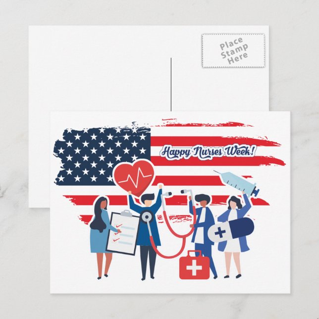 Gute Krankenwoche. USA Patriotic Postkarte (Vorne/Hinten)