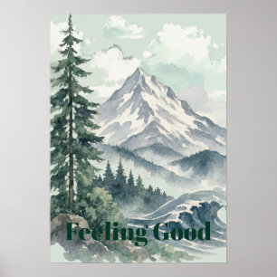 Gute-Laune-Berglandschaft-Aquarell-Kunst Poster
