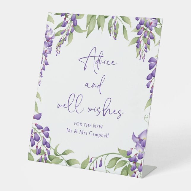 Gute Lila Blumenschrift für Hochzeiten Sockelschild (Vorderseite)