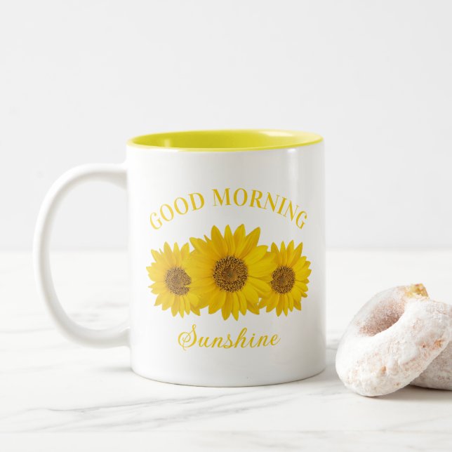 Gute Morgensonne Sonnenblume Tasse Kaffee (Mit Donut)