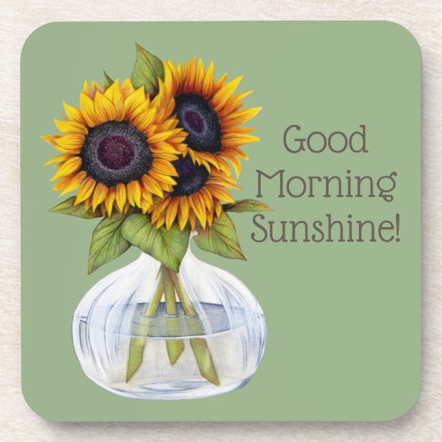 Gute Morgensonne Sonnenblumen auf grünem Untersetz Getränkeuntersetzer (Vorderseite)