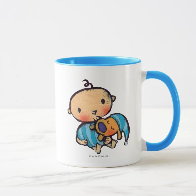 Gute Nacht Kuss-entzückender Welpe in den blauen Tasse (Rechts)