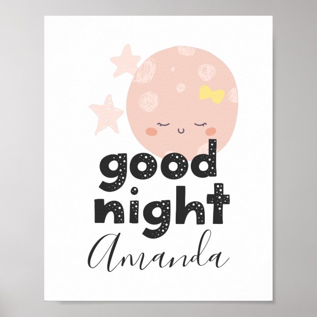 Gute Nacht. Niedlich rosa Mond. Kinderzimmer Poster (Vorne)