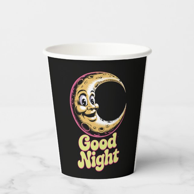 Gute Nacht Retro Moon Pappbecher (Rückseite)